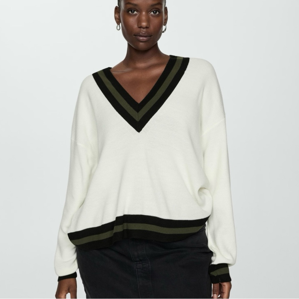 Mango Contrasting V-Neck Sweater - Picture 3 of 7